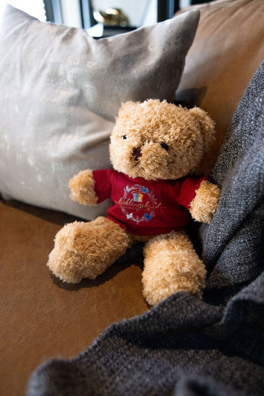 Lieblingskind-Teddybär mit rotem Shirt